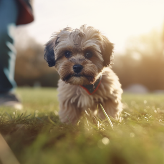 Shih Poo with owner